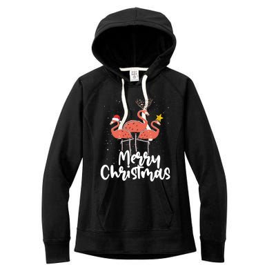 Merry Christmas Pink Flamingo Lover Xmas Wading Bird Cool Gift Women's Fleece Hoodie