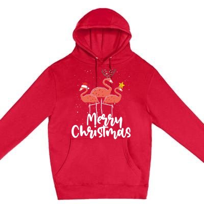 Merry Christmas Pink Flamingo Lover Xmas Wading Bird Cool Gift Premium Pullover Hoodie