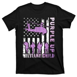 Military Child Purple Up American Flag Helicopter T-Shirt