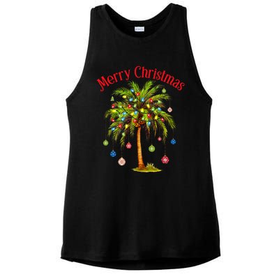 Merry Christmas Palm Tree Light Hawaiian Tropical Christmas Ladies PosiCharge Tri-Blend Wicking Tank