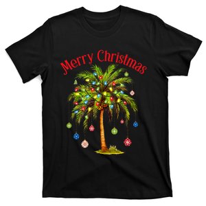 Merry Christmas Palm Tree Light Hawaiian Tropical Christmas T-Shirt