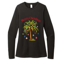 Merry Christmas Palm Tree Light Hawaiian Tropical Christmas Womens CVC Long Sleeve Shirt