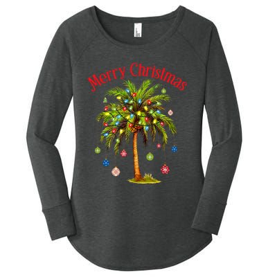 Merry Christmas Palm Tree Light Hawaiian Tropical Christmas Women's Perfect Tri Tunic Long Sleeve Shirt