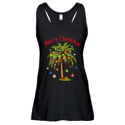 Merry Christmas Palm Tree Light Hawaiian Tropical Christmas Ladies Essential Flowy Tank