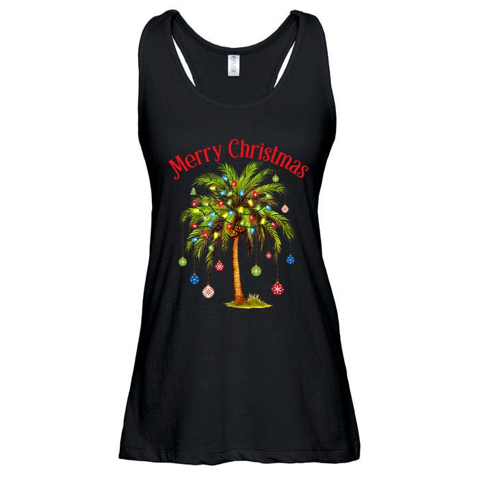 Merry Christmas Palm Tree Light Hawaiian Tropical Christmas Ladies Essential Flowy Tank