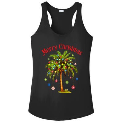 Merry Christmas Palm Tree Light Hawaiian Tropical Christmas Ladies PosiCharge Competitor Racerback Tank