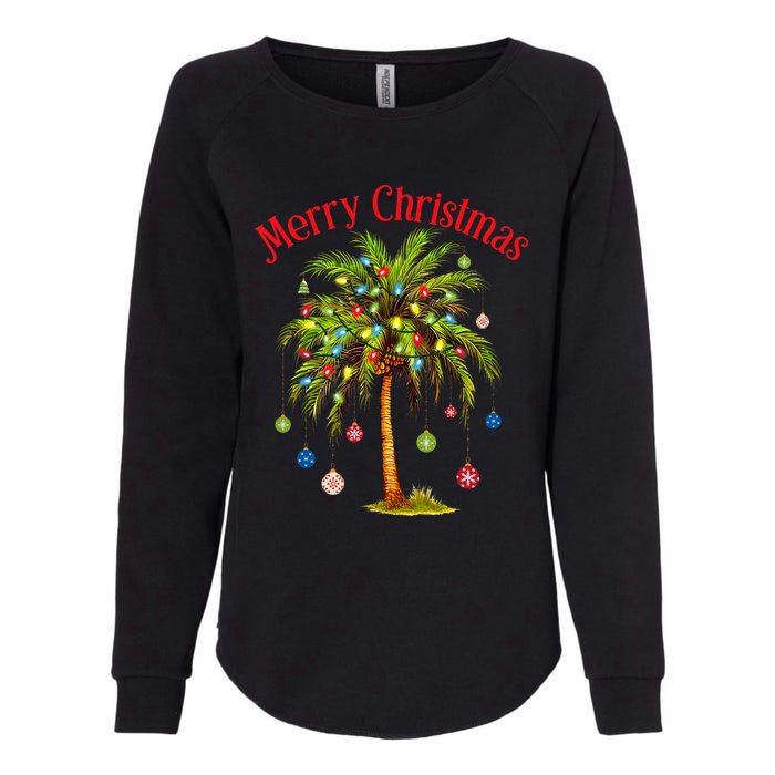 Merry Christmas Palm Tree Light Hawaiian Tropical Christmas Womens California Wash Sweatshirt