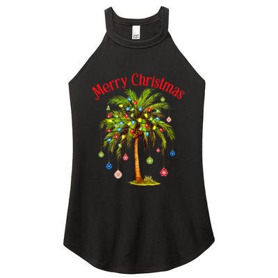 Merry Christmas Palm Tree Light Hawaiian Tropical Christmas Women's Perfect Tri Rocker Tank