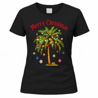 Merry Christmas Palm Tree Light Hawaiian Tropical Christmas Women's T-Shirt