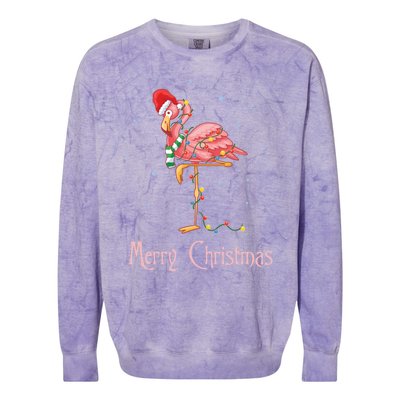 Merry Christmas Pink Flamingo Cute Xmas Costume Gift Colorblast Crewneck Sweatshirt