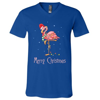 Merry Christmas Pink Flamingo Cute Xmas Costume Gift V-Neck T-Shirt