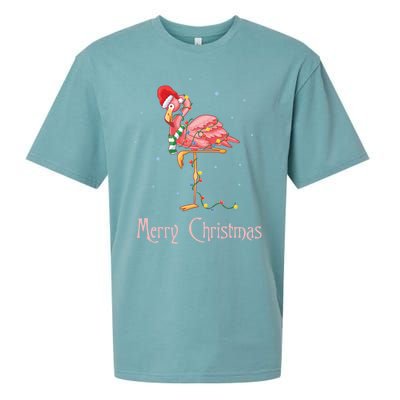 Merry Christmas Pink Flamingo Cute Xmas Costume Gift Sueded Cloud Jersey T-Shirt