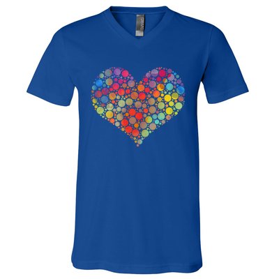 Multicolor Colourful Polka Dot Heart International Dot Day Cute Gift V-Neck T-Shirt