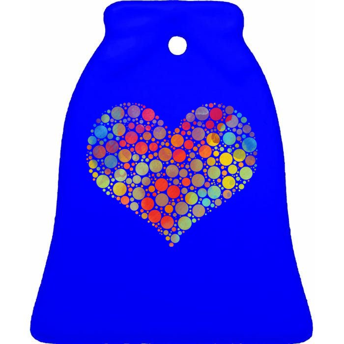 Multicolor Colourful Polka Dot Heart International Dot Day Cute Gift Ceramic Bell Ornament