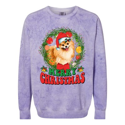 Merry Christmas Pomeranian Santa Dog Lover Xmas  Colorblast Crewneck Sweatshirt