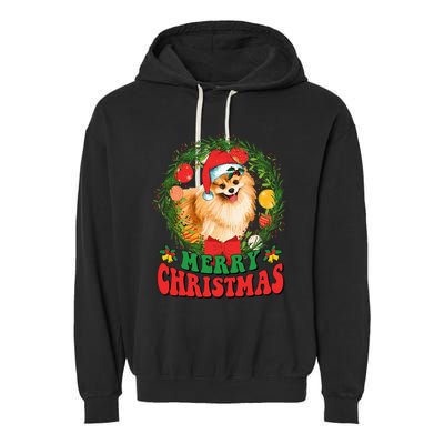 Merry Christmas Pomeranian Santa Dog Lover Xmas  Garment-Dyed Fleece Hoodie