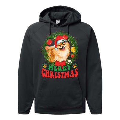 Merry Christmas Pomeranian Santa Dog Lover Xmas  Performance Fleece Hoodie