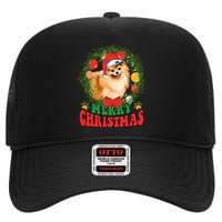 Merry Christmas Pomeranian Santa Dog Lover Xmas  High Crown Mesh Back Trucker Hat