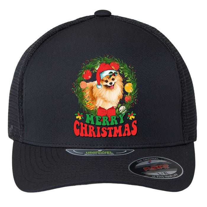 Merry Christmas Pomeranian Santa Dog Lover Xmas  Flexfit Unipanel Trucker Cap