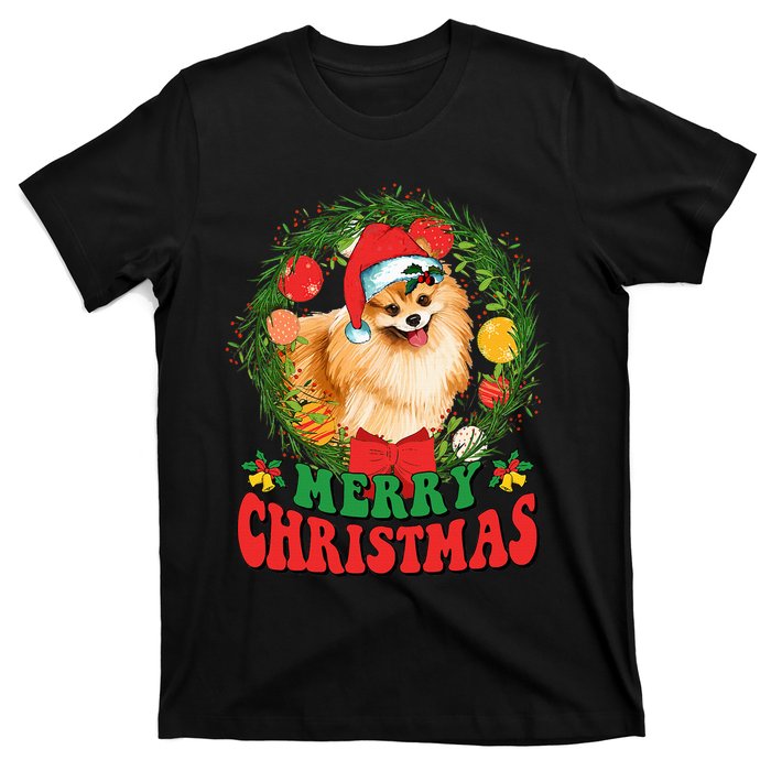 Merry Christmas Pomeranian Santa Dog Lover Xmas  T-Shirt