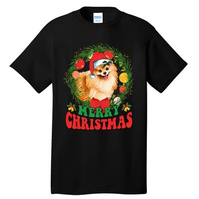 Merry Christmas Pomeranian Santa Dog Lover Xmas  Tall T-Shirt