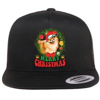 Merry Christmas Pomeranian Santa Dog Lover Xmas  Flat Bill Trucker Hat