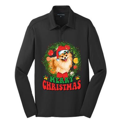 Merry Christmas Pomeranian Santa Dog Lover Xmas  Silk Touch Performance Long Sleeve Polo