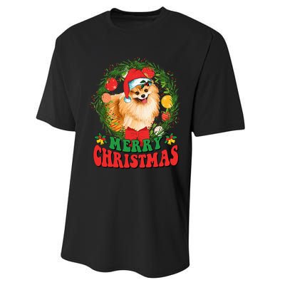 Merry Christmas Pomeranian Santa Dog Lover Xmas  Performance Sprint T-Shirt