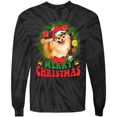 Merry Christmas Pomeranian Santa Dog Lover Xmas  Tie-Dye Long Sleeve Shirt