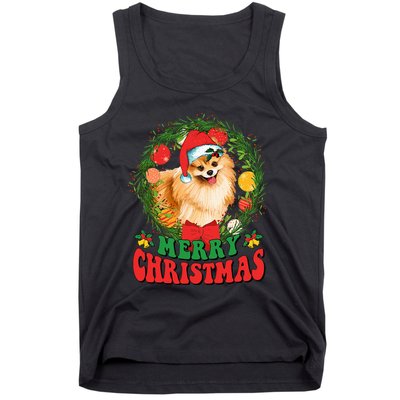 Merry Christmas Pomeranian Santa Dog Lover Xmas  Tank Top