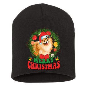 Merry Christmas Pomeranian Santa Dog Lover Xmas  Short Acrylic Beanie