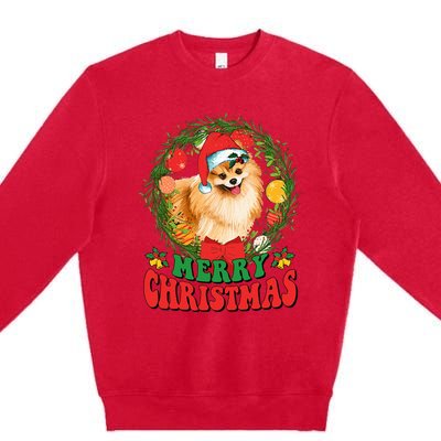 Merry Christmas Pomeranian Santa Dog Lover Xmas  Premium Crewneck Sweatshirt