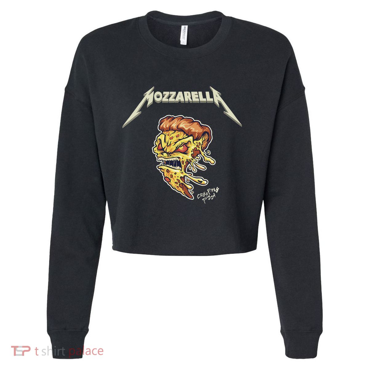 Mozzarella Creeping Pizza Foodie Chef Baker Cook Heavy Cropped Pullover Crew