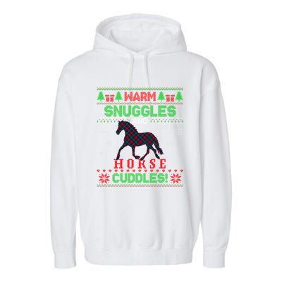 Merry Christmas Pajama Ugly Sweater Horse Plaid Outfit Xmas Funny Gift Garment-Dyed Fleece Hoodie