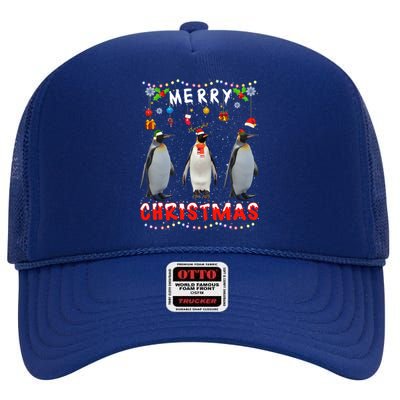 Merry Christmas Penguin Xmas Funny Animals Pajama Funny Gift High Crown Mesh Back Trucker Hat