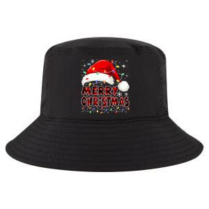 Merry Christmas Plaid Lights Red Santa Hat Xmas Family Cool Comfort Performance Bucket Hat