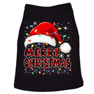 Merry Christmas Plaid Lights Red Santa Hat Xmas Family Doggie Tank