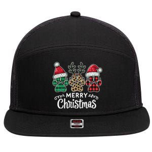 Merry Christmas Paws Holiday Season Winter Vibes Christmas Gift 7 Panel Mesh Trucker Snapback Hat