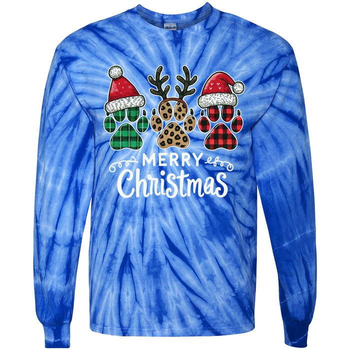 Merry Christmas Paws Holiday Season Winter Vibes Christmas Gift Tie-Dye Long Sleeve Shirt