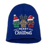 Merry Christmas Paws Holiday Season Winter Vibes Christmas Gift Short Acrylic Beanie