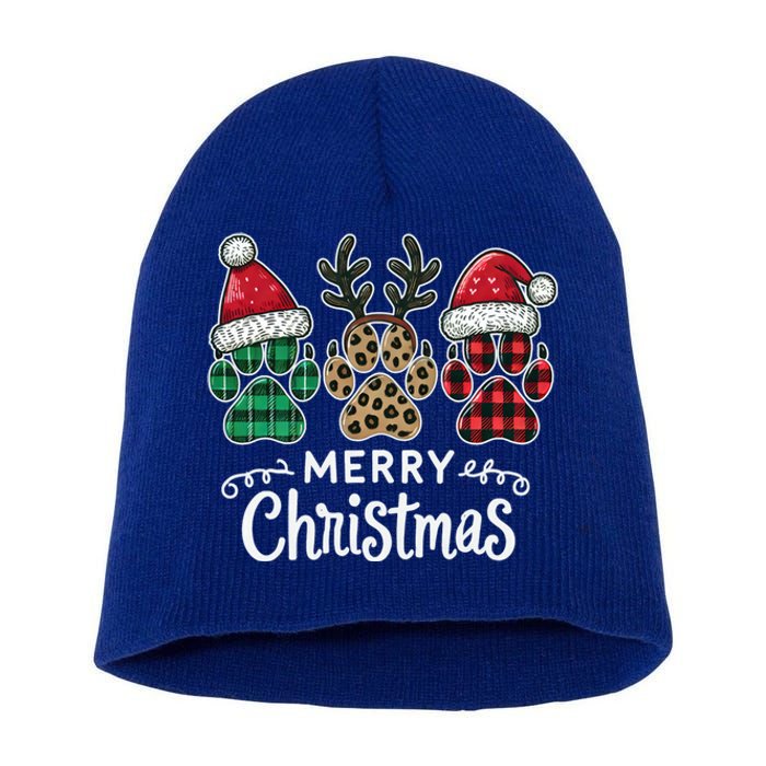 Merry Christmas Paws Holiday Season Winter Vibes Christmas Gift Short Acrylic Beanie