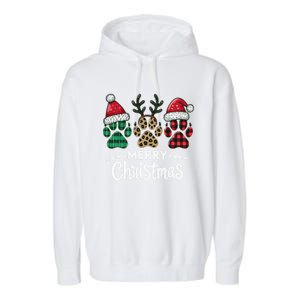 Merry Christmas Paws Holiday Season Winter Vibes Christmas Gift Garment-Dyed Fleece Hoodie