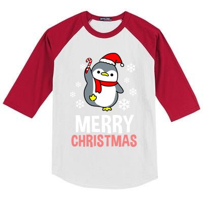 Merry Christmas Penguin Gift Kids Colorblock Raglan Jersey