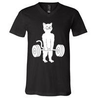 Muscle Cat Powerlifting Kitty V-Neck T-Shirt