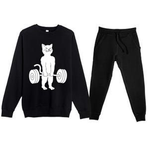 Muscle Cat Powerlifting Kitty Premium Crewneck Sweatsuit Set