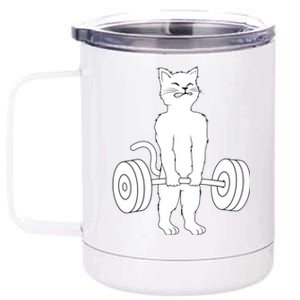 Muscle Cat Powerlifting Kitty 12 oz Stainless Steel Tumbler Cup