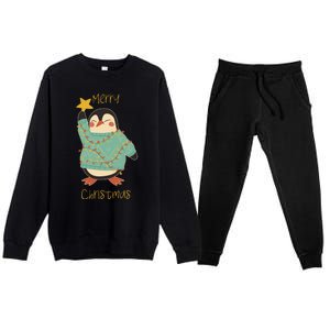 Merry Christmas Penguin Cool Gift Premium Crewneck Sweatsuit Set