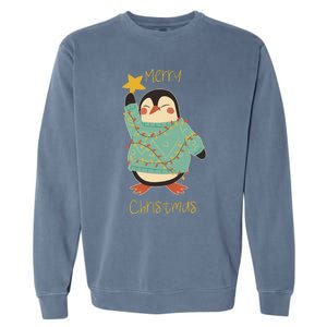 Merry Christmas Penguin Cool Gift Garment-Dyed Sweatshirt