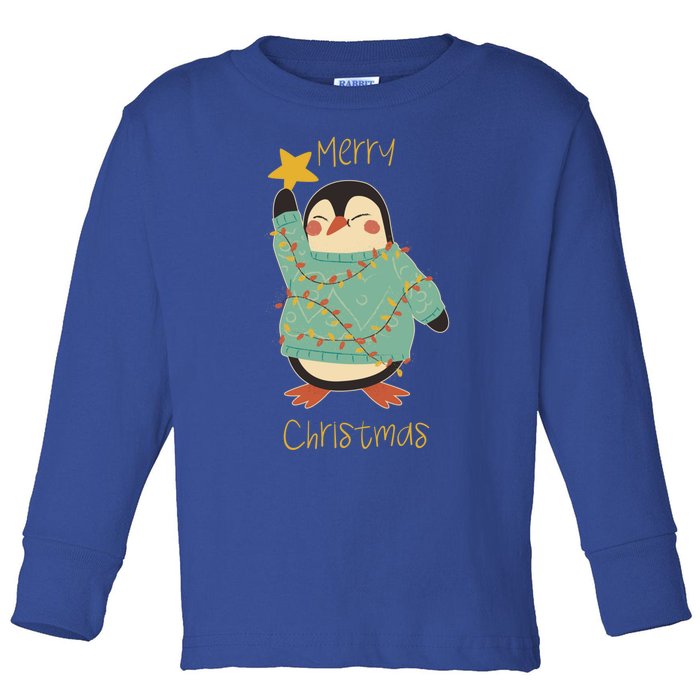 Merry Christmas Penguin Cool Gift Toddler Long Sleeve Shirt