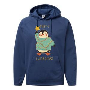 Merry Christmas Penguin Cool Gift Performance Fleece Hoodie